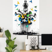 メガホンと鳥を持つグラフィティマン – 抗議 ポスター (ホームオフィス)