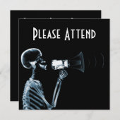 メガホン上のX線スケルトン-青 招待状 (正面/裏面)