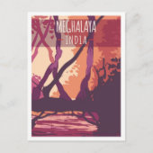 メガラヤインディアアートヴィンテージトラベルイラストレーション ポストカード (正面)
