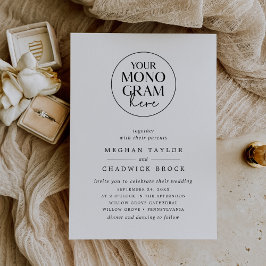 メガンエレガントクレストモノグラム白黒結婚ズ 招待状