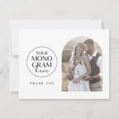 メガンフラットモノグラム白黒結婚写真 サンキューカード (正面)