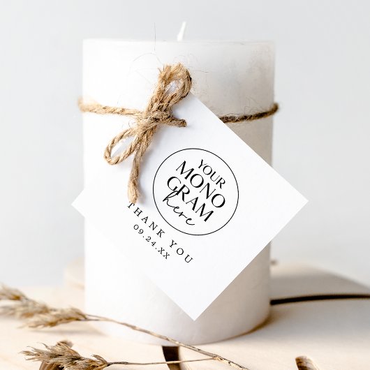 メガンモノグラムボホ結婚白黒サンキュー フェイバータグ