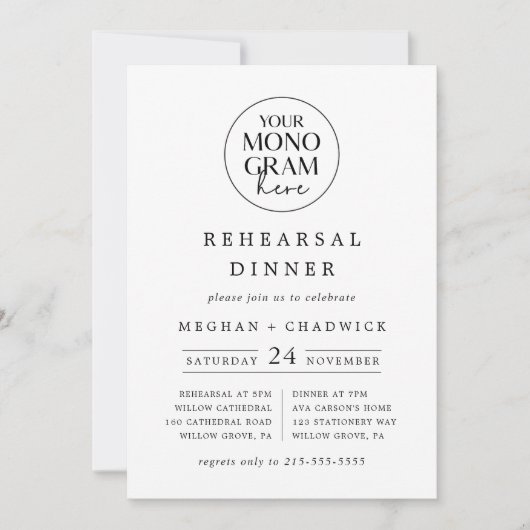 メガンモノグラム白黒ボホリハーサルディナー 招待状 (正面)