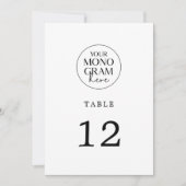 メガンモノグラム結婚白黒のテーブル番号 招待状 (正面)