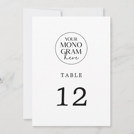 メガンモノグラム結婚白黒のテーブル番号 招待状 (正面)