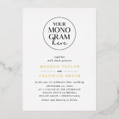 メガン白黒金ゴールドモノグラムエレガントウェディング 箔招待状 (正面)