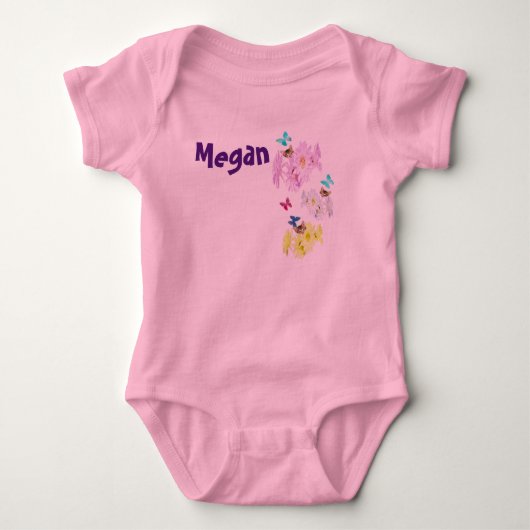 「メガン」名前 キットンと花たちと, ベビーボディスーツ (正面)