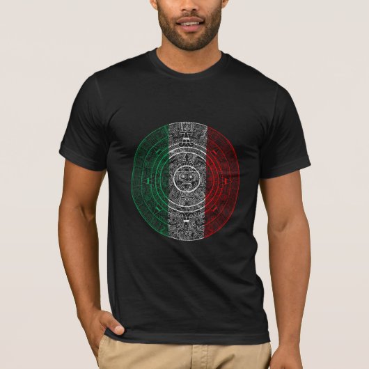 メキアステカシカレンダメキシコ国旗のアート Tシャツ (正面)