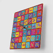 メキカラフルアステカシコ動物1 スクエア壁時計 (傾斜)