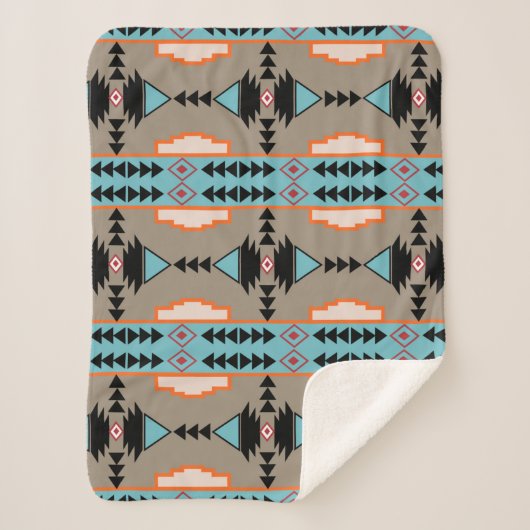 メキシアステカコ幾何学模様 シェルパブランケット (正面)