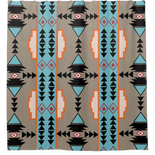 メキシアステカコ幾何学模様 シャワーカーテン (正面)