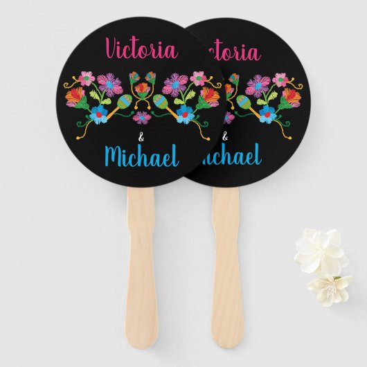 メキシアンフィエスタ刺結婚しゅう手扇 ハンドファン (正面&裏面)