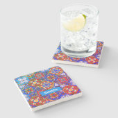 メキシエレガントコのタラベラの赤い青紫色のタイル ストーンコースター (横)