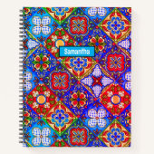 メキシエレガントコのタラベラの赤い青紫色のタイル ノートブック (正面)