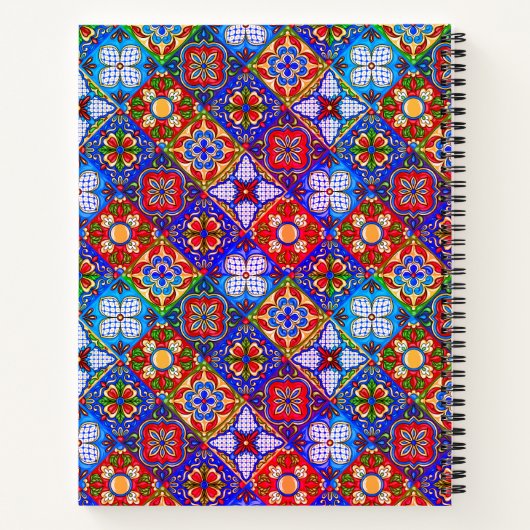 メキシエレガントコのタラベラの赤い青紫色のタイル ノートブック (裏面)