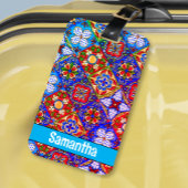 メキシエレガントコのタラベラの赤い青紫色のタイル ラゲッジタグ