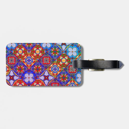 メキシエレガントコのタラベラの赤い青紫色のタイル ラゲッジタグ (裏面横)