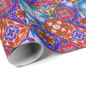 メキシエレガントコのタラベラの赤い青紫色のタイル ラッピングペーパー (ロールコーナー)
