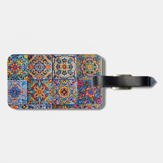 メキシエレガントコのタラベラの赤い黄色のタイルのモノグラム ラゲッジタグ (裏面横)