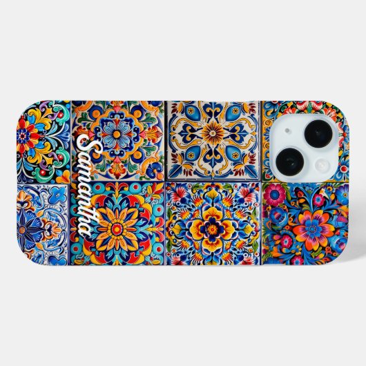 メキシエレガントコのタラベラの赤い黄色のタイルのモノグラム Case-Mate iPhoneケース (裏面 (横))