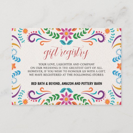 メキシエレガントコカラフルフローラ結婚フィエスタ エンクロージャーカード (正面)