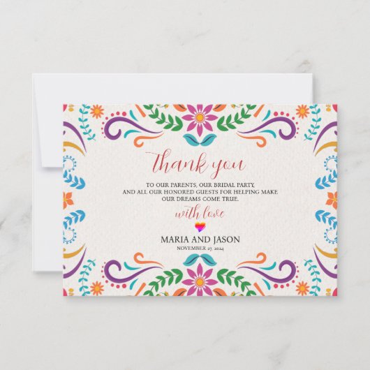 メキシエレガントコカラフルフローラ結婚フィエスタ サンキューカード (正面)