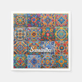 メキシエレガントコタラベラの赤い黄色のタイル スタンダードカクテルナプキン (正面)