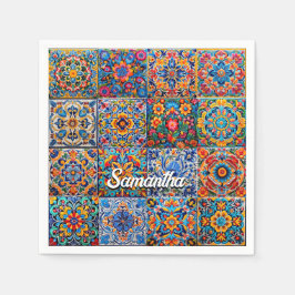 メキシエレガントコタラベラの赤い黄色のタイル スタンダードカクテルナプキン