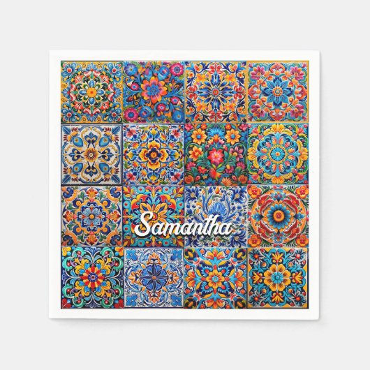 メキシエレガントコタラベラの赤い黄色のタイル スタンダードカクテルナプキン (正面)