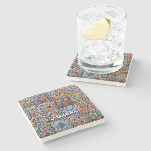 メキシエレガントコタラベラの赤い黄色のタイル ストーンコースター (横)