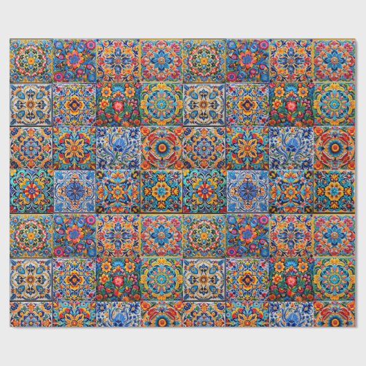 メキシエレガントコタラベラの赤い黄色のタイル ラッピングペーパー (フラット)