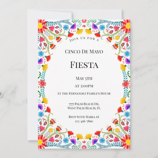 メキシエレガントコ花模様シンコデマヨフィエスタ 招待状 (正面)