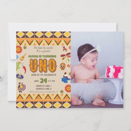 メキシカスタムコテーマ女子の最初の誕生日 招待状 (正面)