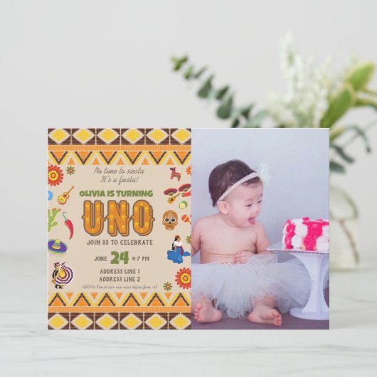 メキシカスタムコテーマ女子の最初の誕生日 招待状 (スタンド正面)