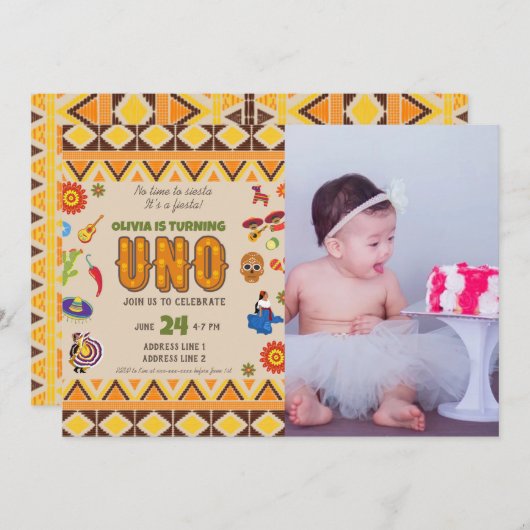 メキシカスタムコテーマ女子の最初の誕生日 招待状 (正面/裏面)