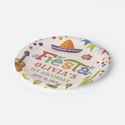 メキシカラフルカンフィエスタファースト誕生日 ペーパープレート (アングル)