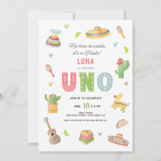 メキシカラフルカンフィエスタファースト誕生日 招待状 (正面)