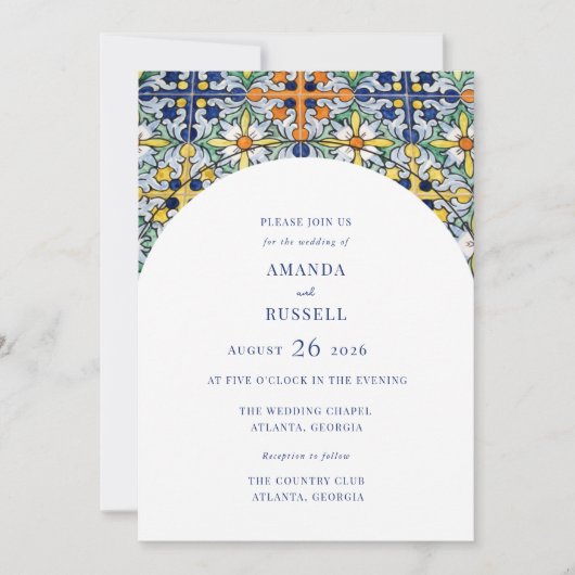 メキシカラフルコのタイル結婚アーチ 招待状 (正面)