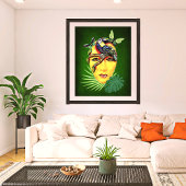 メキシカラフルコの民族仮面(緑のオウム付き) ポスター