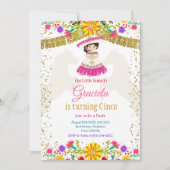 メキシカラフルコの花と金ゴールドグリッター 招待状 (正面)