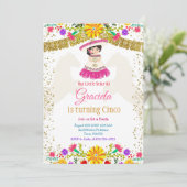 メキシカラフルコの花と金ゴールドグリッター 招待状 (スタンド正面)