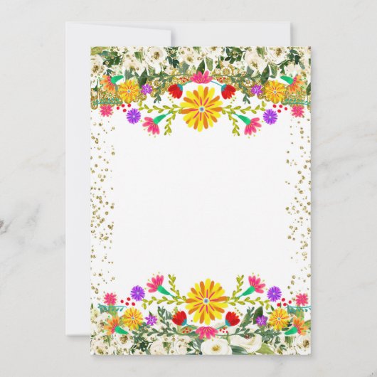 メキシカラフルコの花と金ゴールドグリッター 招待状 (裏面)