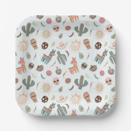 メキシカラフルコサボテンスカルサンズニュートラルカラー ペーパープレート