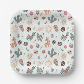 メキシカラフルコサボテンスカルサンズニュートラルカラー ペーパープレート