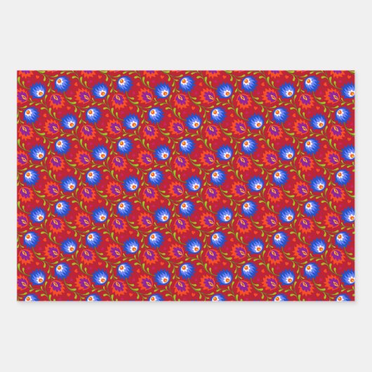 メキシカラフルコスタイル花パタエレガントーン ラッピングペーパーシート (正面3)