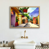 メキシカラフルコビレッジ通り名勝ウォーター色 ポスター