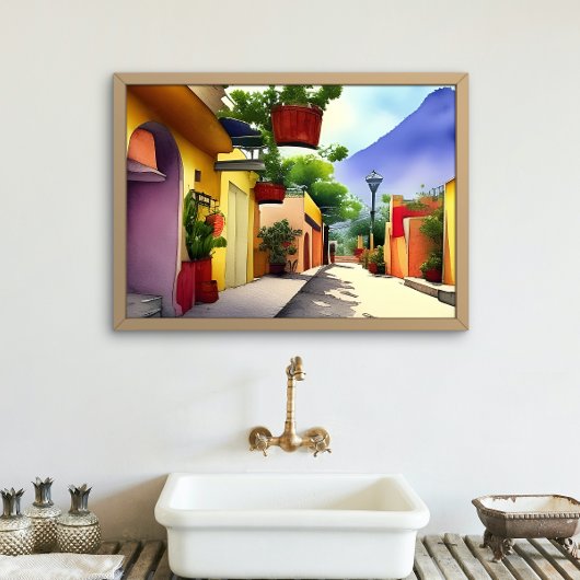 メキシカラフルコビレッジ通り名勝ウォーター色 ポスター
