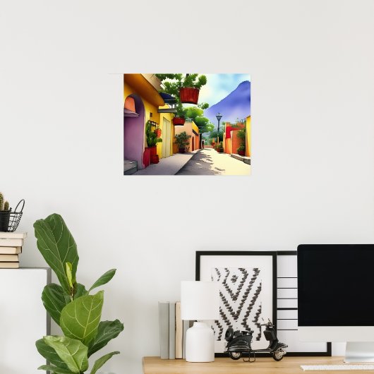 メキシカラフルコビレッジ通り名勝ウォーター色 ポスター (ホームオフィス)