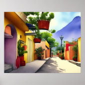メキシカラフルコビレッジ通り名勝ウォーター色 ポスター (正面)