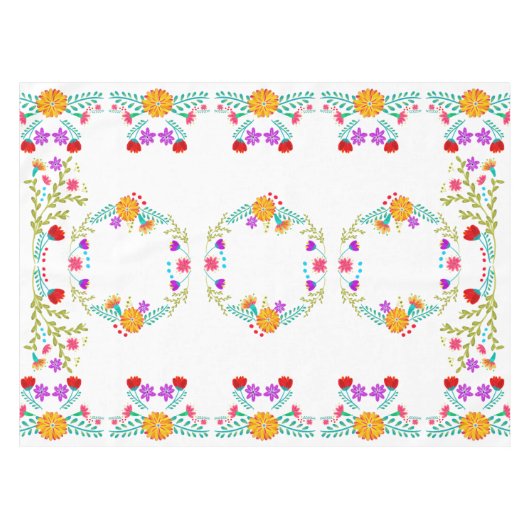 メキシカラフルコフィエスタの花 – 白 テーブルクロス (正面(横))